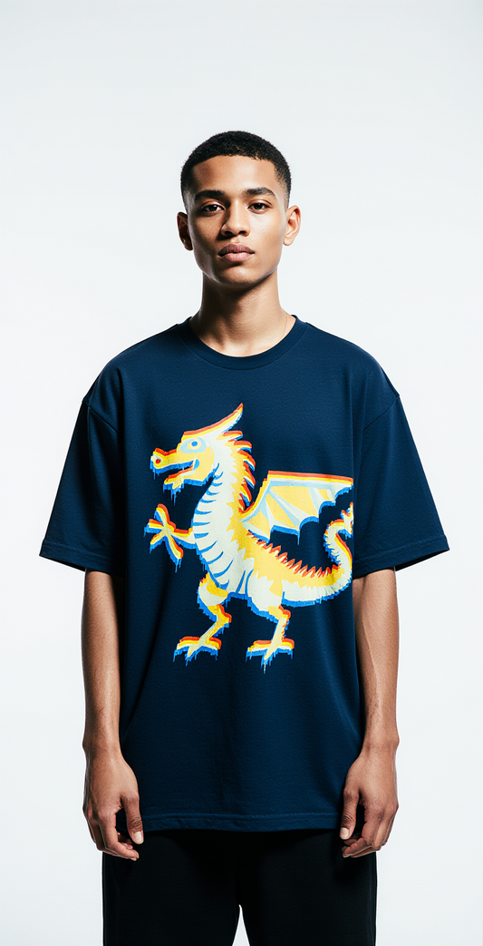 Oversized Dragon Graphic T-Shirt – Level Up Gamer Streetwear Tee | Retro Anime Oversized Shirt