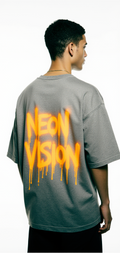 Oversized Neon Vision T-Shirt – Grey Streetwear Tee with Dripping Eye Graphic