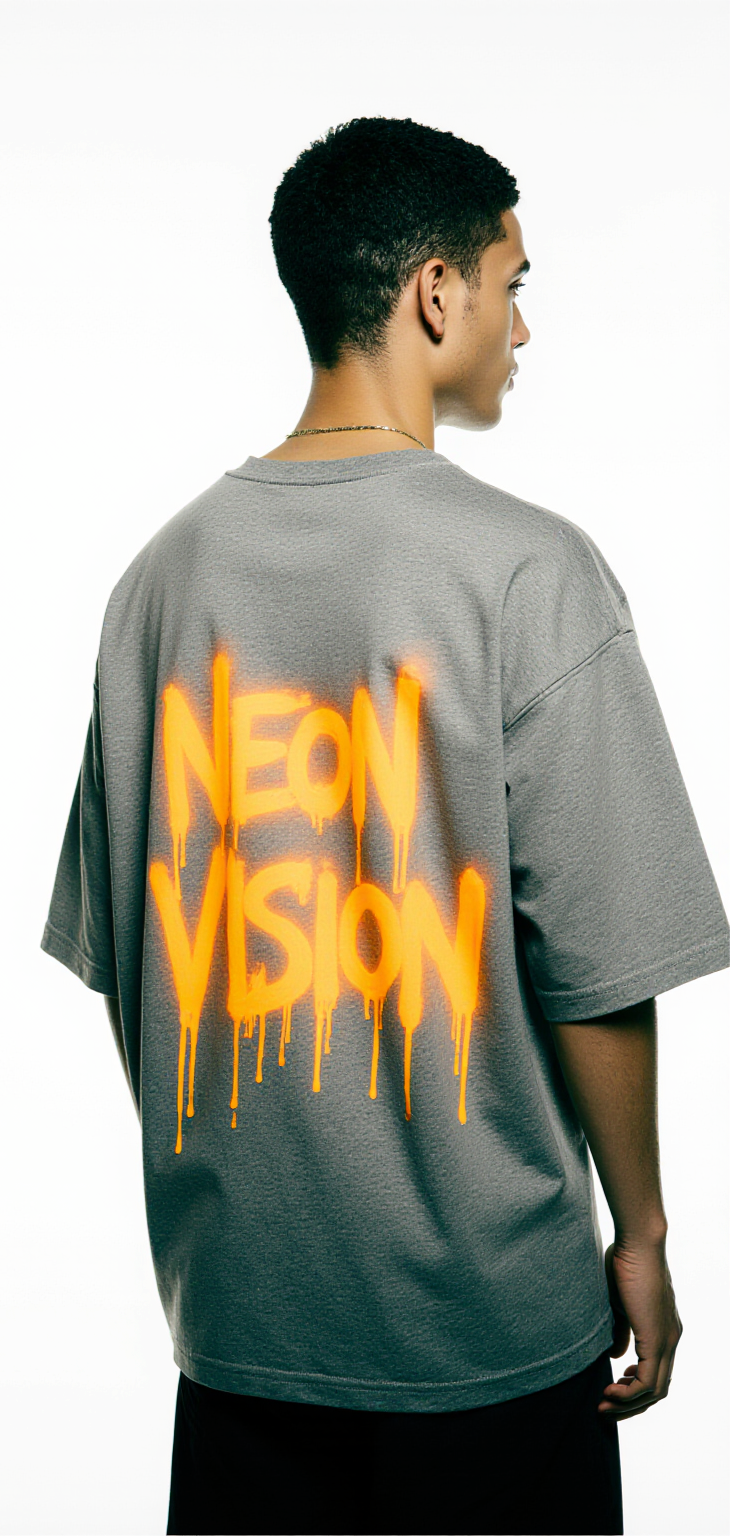 Oversized Neon Vision T-Shirt – Grey Streetwear Tee with Dripping Eye Graphic