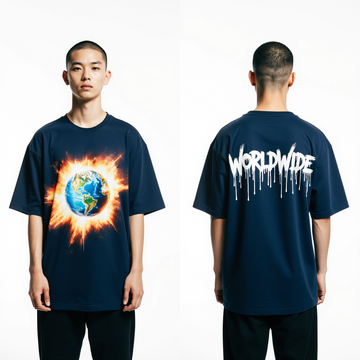 Oversized Worldwide T-Shirt – Exploding Earth Graphic Navy Streetwear Tee