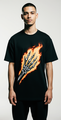 Hell Party Oversized T-Shirt | Skeleton Flame Graphic Tee for Men & Women | Gothic Halloween Streetwear