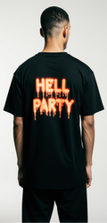 Hell Party Oversized T-Shirt | Skeleton Flame Graphic Tee for Men & Women | Gothic Halloween Streetwear