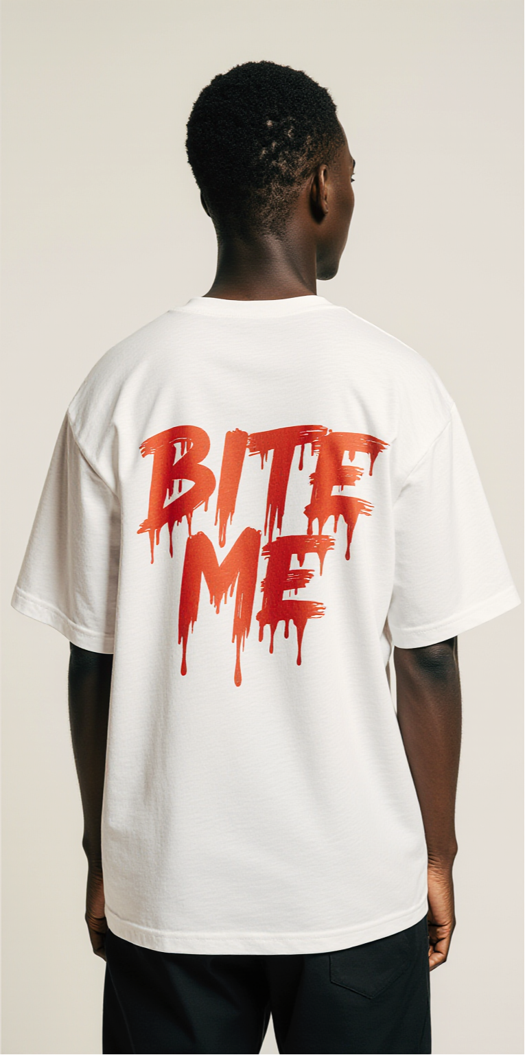 Bite Me Oversized T-Shirt | Vampire Mouth Graphic Tee for Men & Women | Gothic Halloween Streetwear Fashion