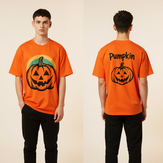 Pumpkin Halloween T-Shirt | Orange Oversized Jack-O’-Lantern Graphic Tee for Men & Women | Spooky Streetwear Fashion