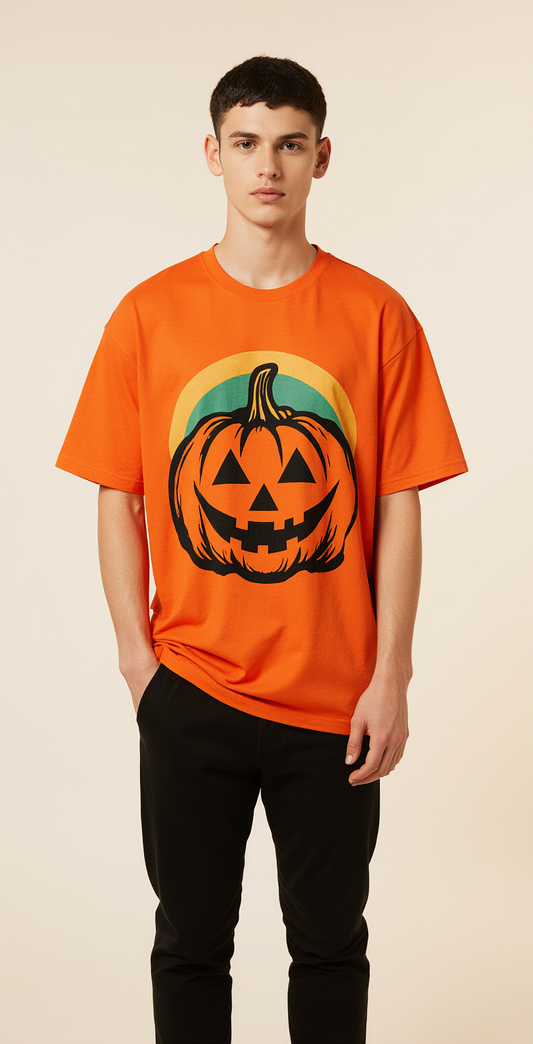 Pumpkin Halloween T-Shirt | Orange Oversized Jack-O’-Lantern Graphic Tee for Men & Women | Spooky Streetwear Fashion