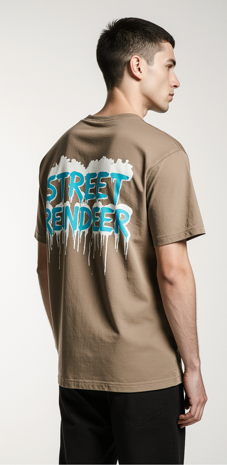 Street Reindeer T-Shirt – Oversized Brown Graphic Christmas Reindeer Tee | Urban Streetwear Holiday Shirt