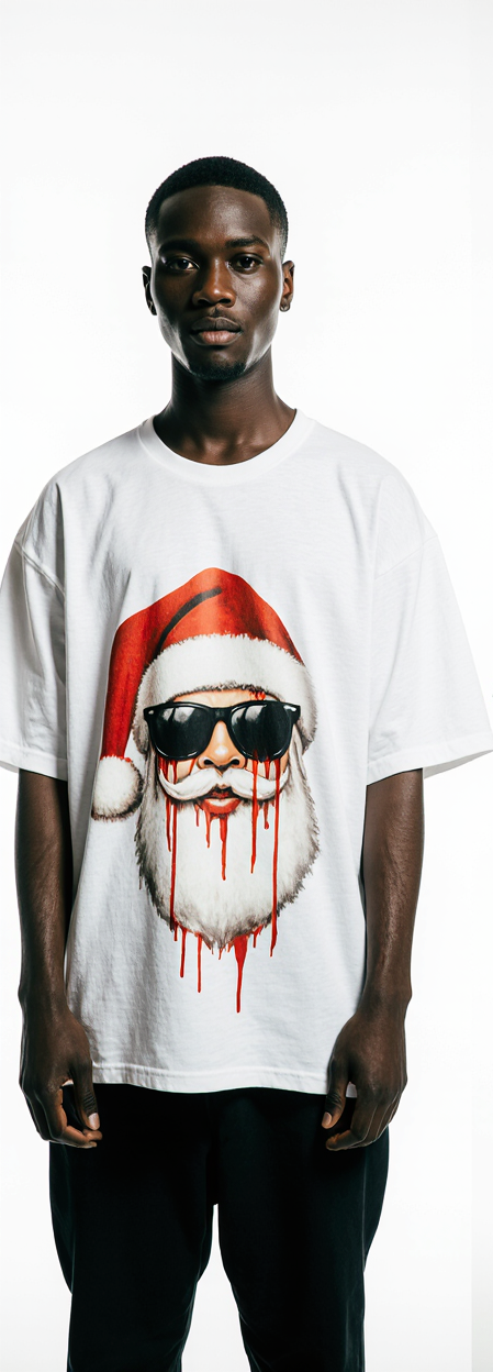 Santa Drip T-Shirt – Oversized White Christmas Streetwear Tee | Urban Holiday Graphic Shirt