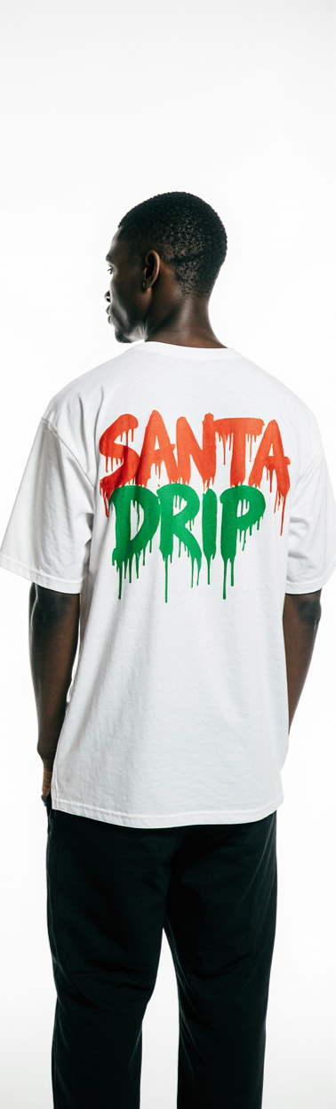 Santa Drip T-Shirt – Oversized White Christmas Streetwear Tee | Urban Holiday Graphic Shirt
