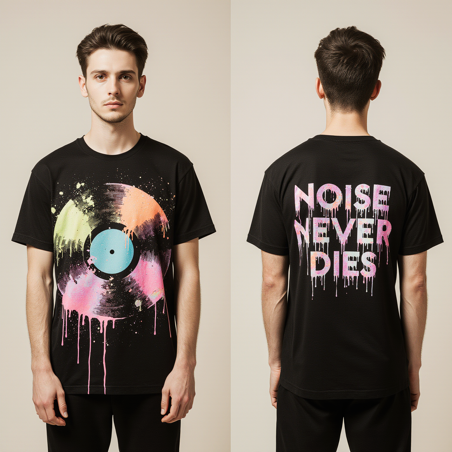Oversized Streetwear T-Shirt – Noise Never Dies Vinyl Record Graphic | Retro Music Urban Tee