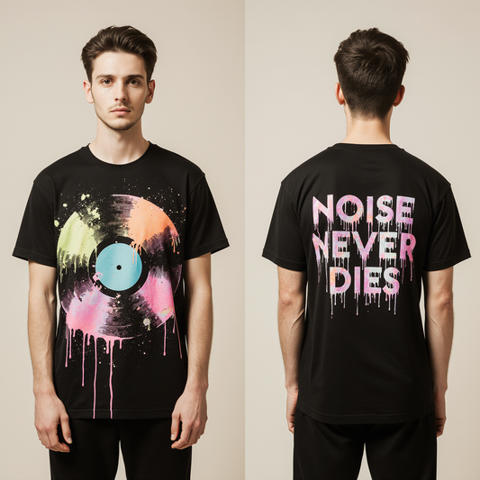 Oversized Streetwear T-Shirt – Noise Never Dies Vinyl Record Graphic | Retro Music Urban Tee