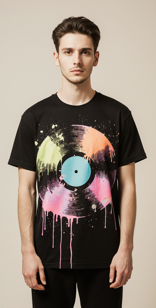 Oversized Streetwear T-Shirt – Noise Never Dies Vinyl Record Graphic | Retro Music Urban Tee