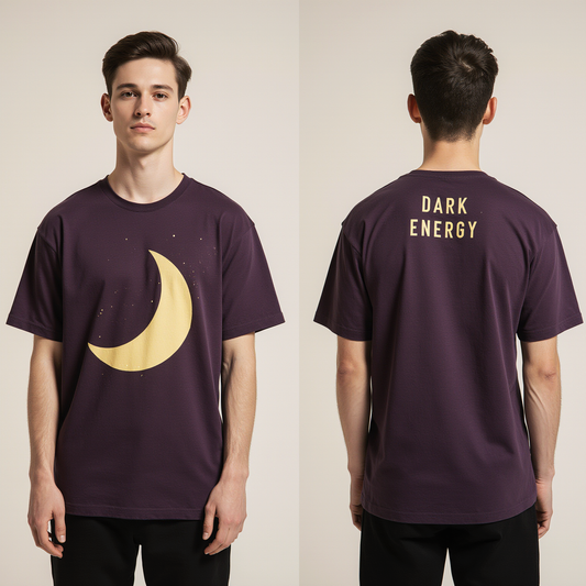 Men’s Oversized Dark Purple T-Shirt – “DARK ENERGY” Moon Graphic Luxury Streetwear Tee
