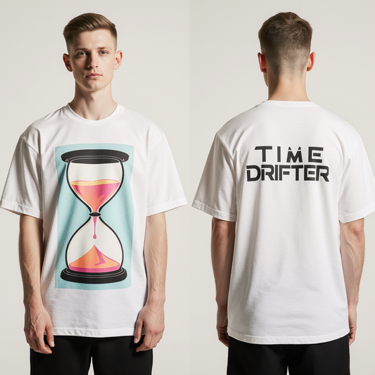 Oversized Streetwear T-Shirt – Time Drifter Hourglass Graphic | Futuristic Minimalist Tee