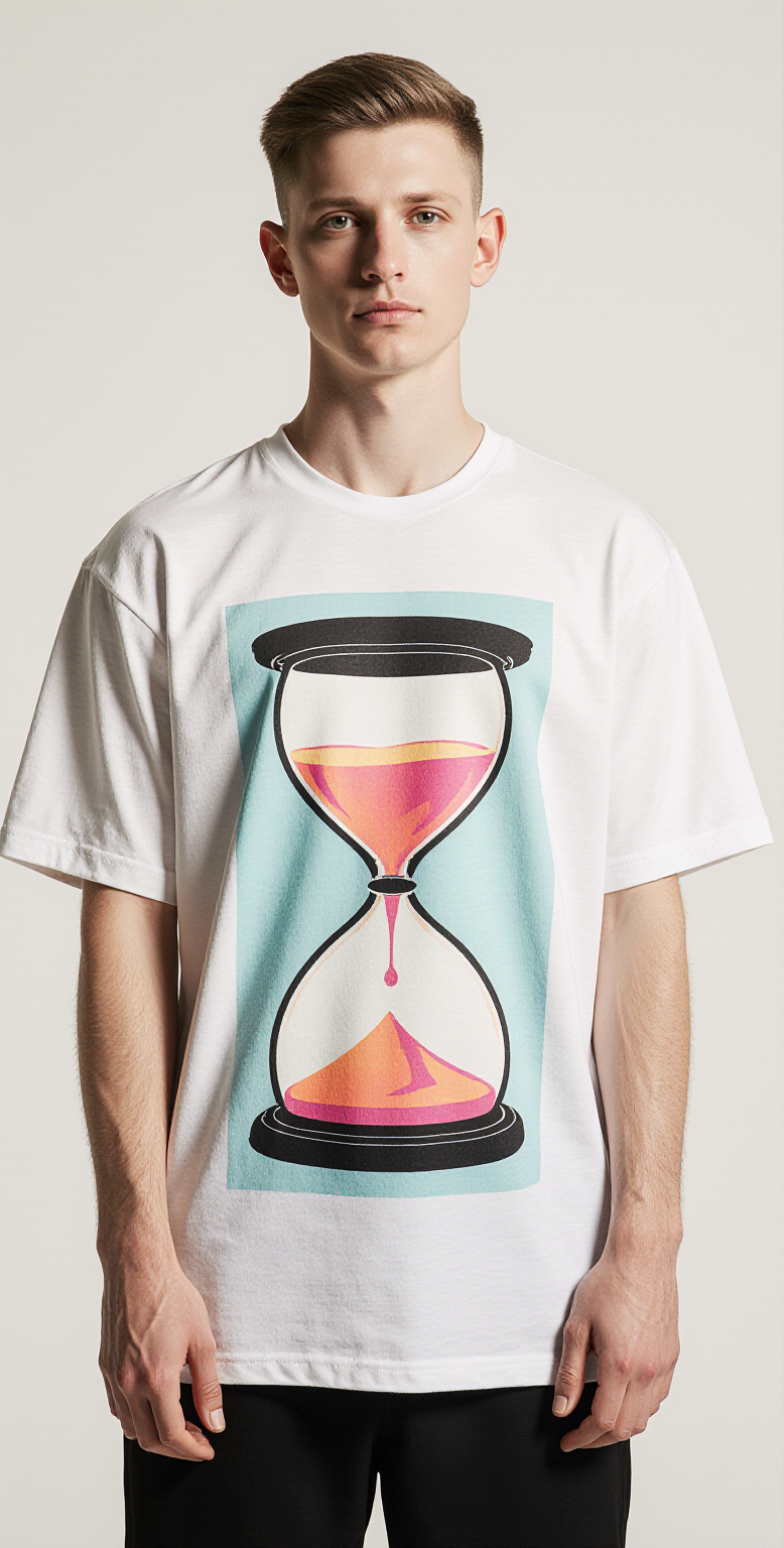 Oversized Streetwear T-Shirt – Time Drifter Hourglass Graphic | Futuristic Minimalist Tee