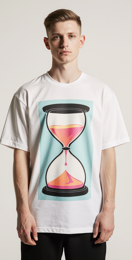Oversized Streetwear T-Shirt – Time Drifter Hourglass Graphic | Futuristic Minimalist Tee
