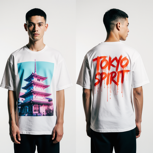 Oversized Tokyo Spirit T-Shirt – Japanese Temple Graphic White Streetwear Tee