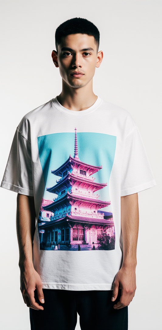 Oversized Tokyo Spirit T-Shirt – Japanese Temple Graphic White Streetwear Tee