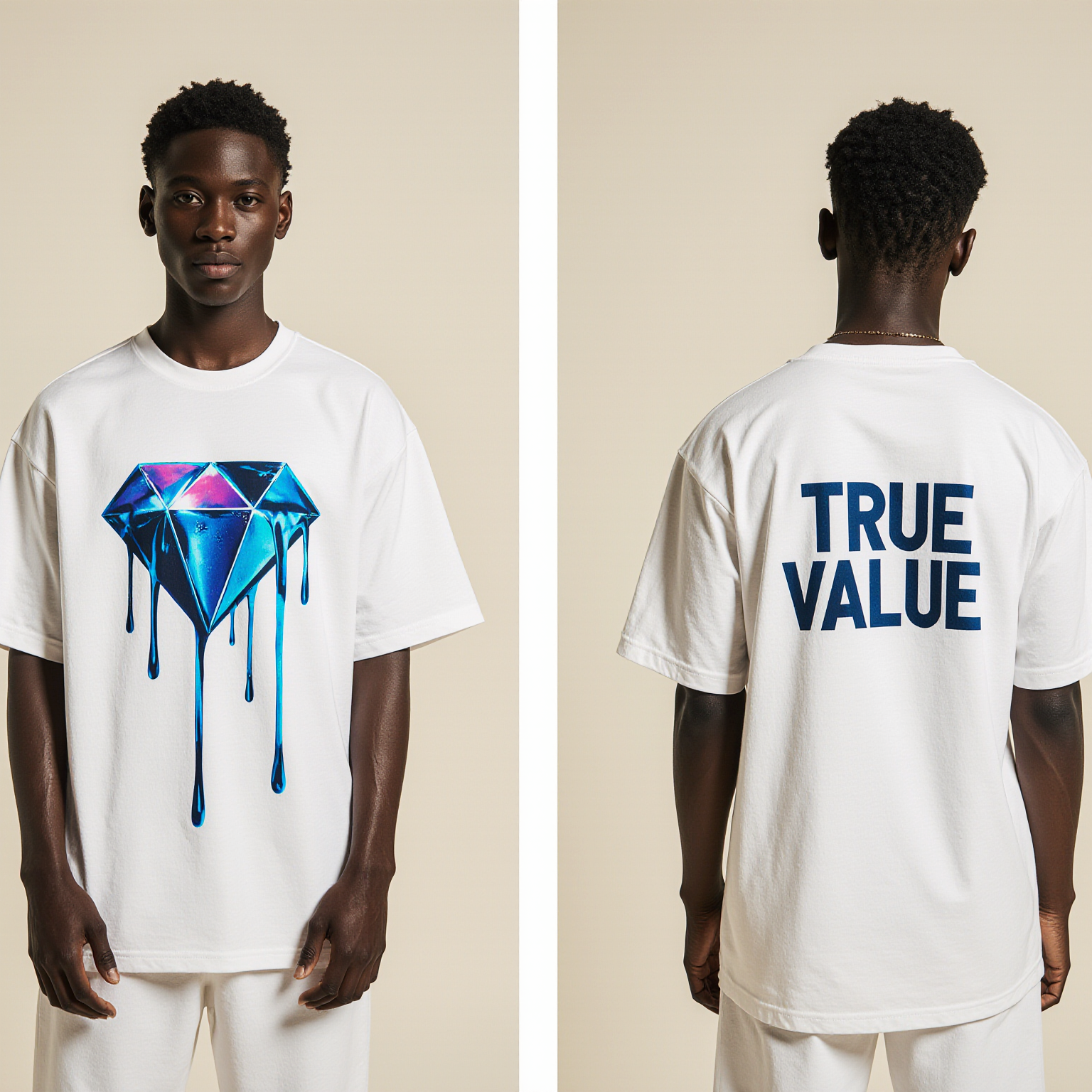 Oversized Streetwear T-Shirt "True Value" – Luxury Graphic Tee with Dripping Diamond Print