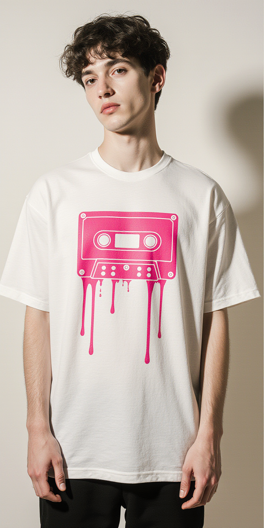 Oversized Streetwear T-Shirt – Retro Cassette Graphic “Rewind Life” | Vintage 90s Hip-Hop Tee
