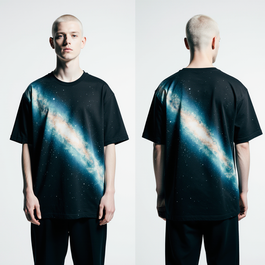 Oversized Streetwear T-Shirt – Galaxy Milky Way Graphic | Black Cosmic Fashion Tee