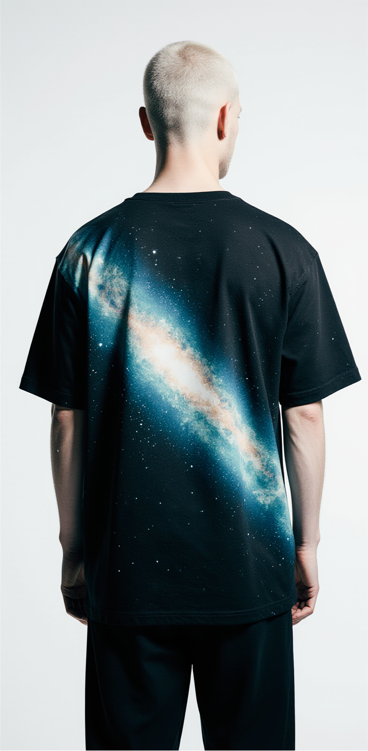 Oversized Streetwear T-Shirt – Galaxy Milky Way Graphic | Black Cosmic Fashion Tee
