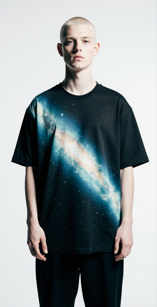 Oversized Streetwear T-Shirt – Galaxy Milky Way Graphic | Black Cosmic Fashion Tee