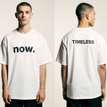 Men’s Oversized White T-Shirt – “NOW / TIMELESS” Minimalist Luxury Streetwear