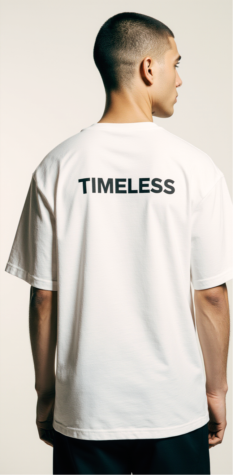 Men’s Oversized White T-Shirt – “NOW / TIMELESS” Minimalist Luxury Streetwear