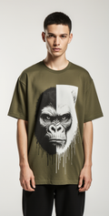Oversized Urban Beast T-Shirt – Gorilla Face Graphic Olive Green Streetwear Tee