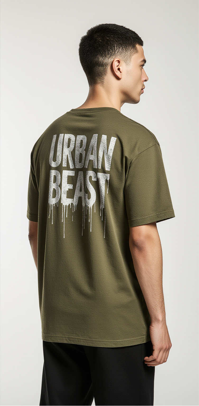 Oversized Urban Beast T-Shirt – Gorilla Face Graphic Olive Green Streetwear Tee