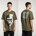 Oversized Urban Beast T-Shirt – Gorilla Face Graphic Olive Green Streetwear Tee