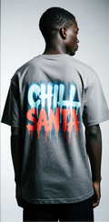 Oversized Christmas T-Shirt – Grey Streetwear Tee | Chill Santa Snowboard Graphic