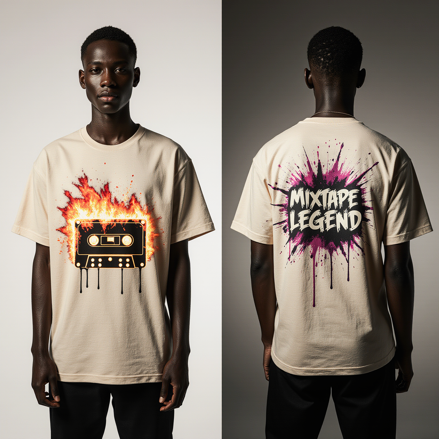 Oversized Mixtape Legend Graphic T-Shirt – Vintage Cassette Fire Streetwear Tee