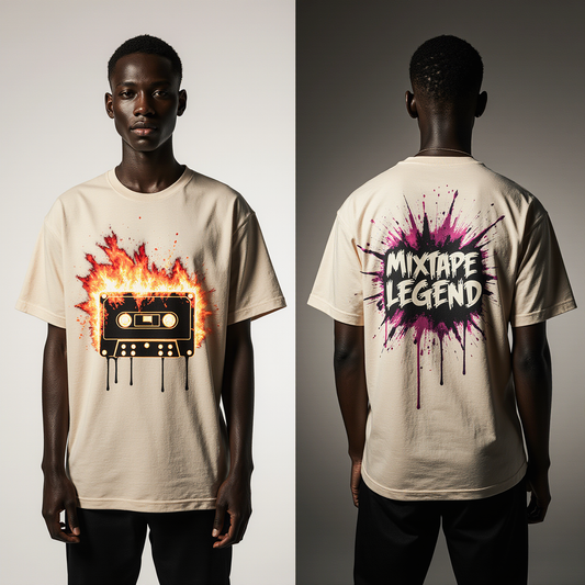 Oversized Mixtape Legend Graphic T-Shirt – Vintage Cassette Fire Streetwear Tee