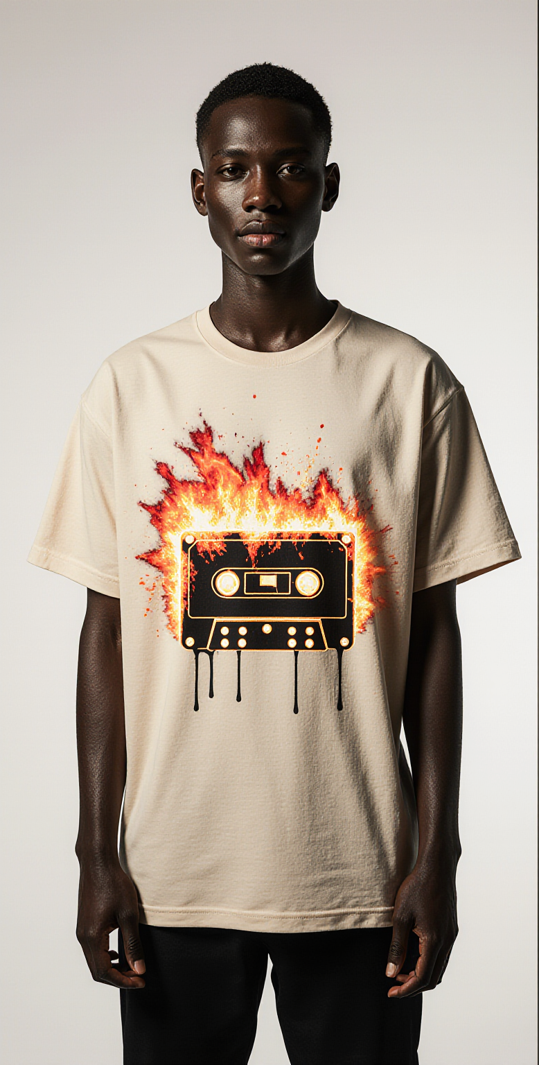 Oversized Mixtape Legend Graphic T-Shirt – Vintage Cassette Fire Streetwear Tee