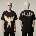 Men’s Oversized Black T-Shirt – “FALLEN” Angel Graphic Gothic Streetwear