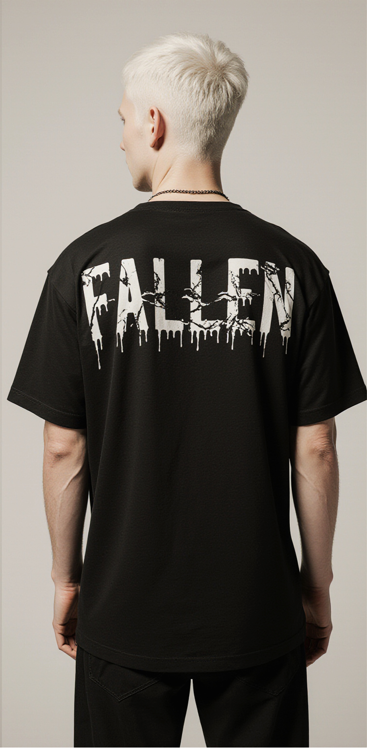 Men’s Oversized Black T-Shirt – “FALLEN” Angel Graphic Gothic Streetwear