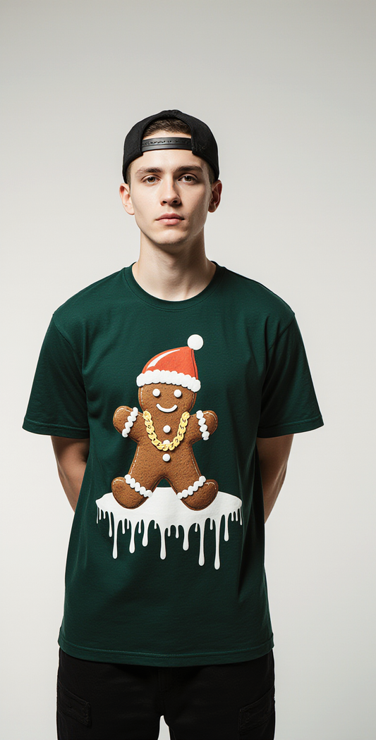Oversized Gingerbread Christmas T-Shirt – Dark Green Streetwear Tee | Ginger Gang Holiday Graphic