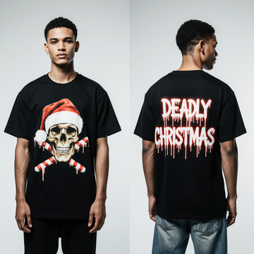 Oversized Deadly Christmas T-Shirt – Black Gothic Streetwear Tee | Skull Santa Holiday Graphic