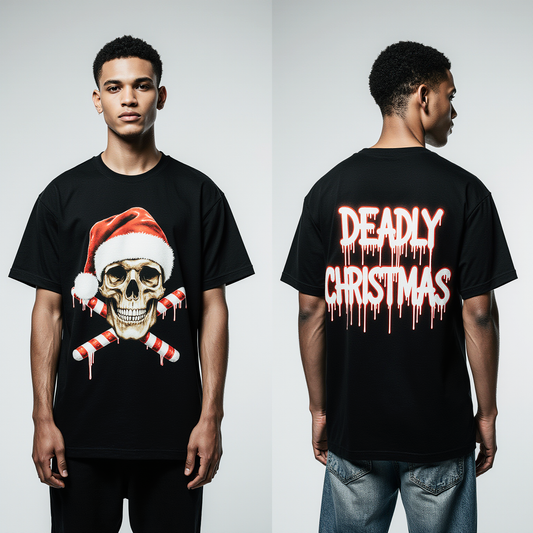 Oversized Deadly Christmas T-Shirt – Black Gothic Streetwear Tee | Skull Santa Holiday Graphic