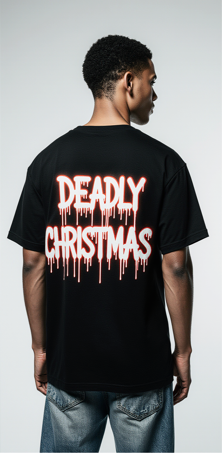 Oversized Deadly Christmas T-Shirt – Black Gothic Streetwear Tee | Skull Santa Holiday Graphic