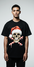 Oversized Deadly Christmas T-Shirt – Black Gothic Streetwear Tee | Skull Santa Holiday Graphic
