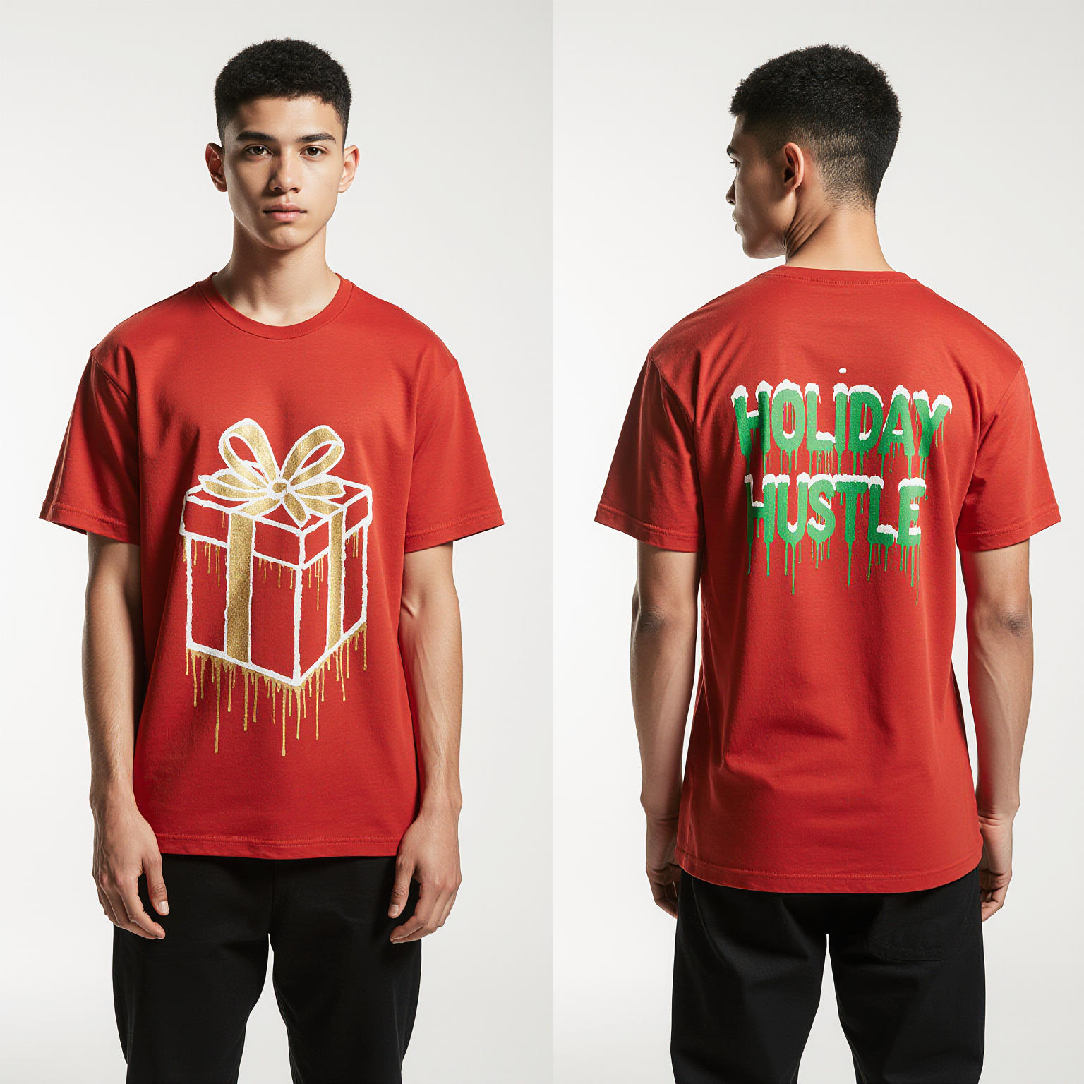 Oversized Holiday Hustle Christmas T-Shirt – Red Graphic Streetwear Tee | Urban Xmas Fashion