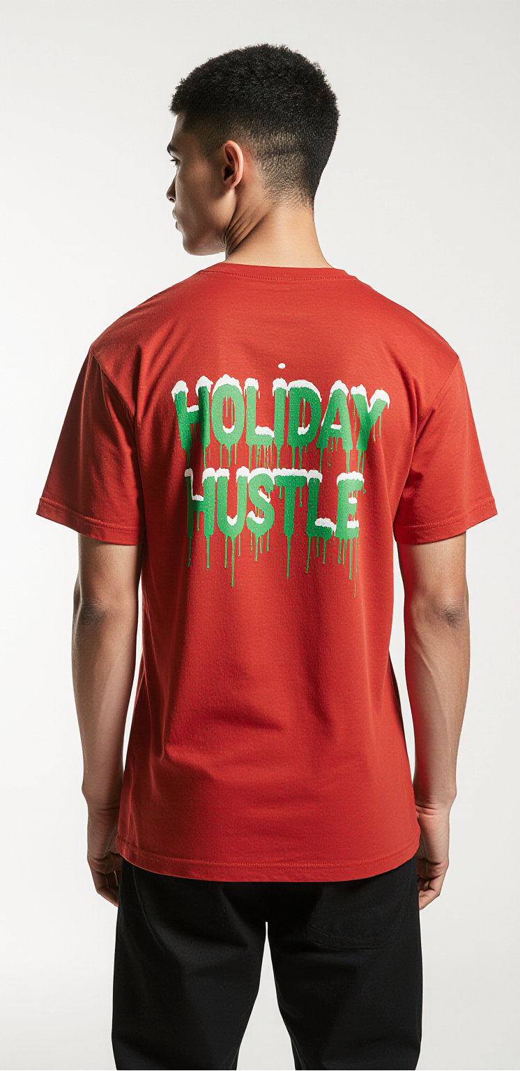 Oversized Holiday Hustle Christmas T-Shirt – Red Graphic Streetwear Tee | Urban Xmas Fashion