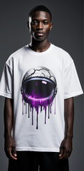 Oversized Lost in Space Astronaut T-Shirt – White Streetwear Tee with Purple Galaxy Graphic