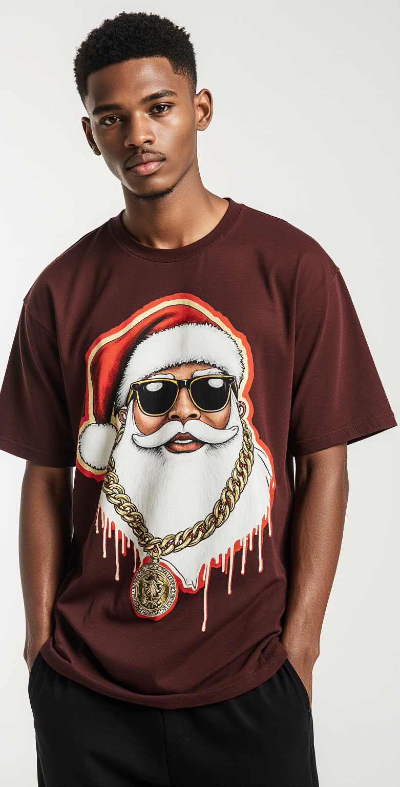 Oversized Santa Graphic T-Shirt – Ho Ho Hustle Christmas Streetwear Tee | Holiday Urban Fashion