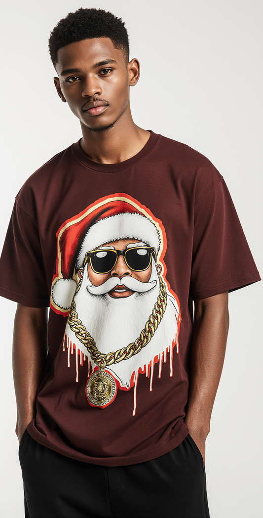 Oversized Santa Graphic T-Shirt – Ho Ho Hustle Christmas Streetwear Tee | Holiday Urban Fashion
