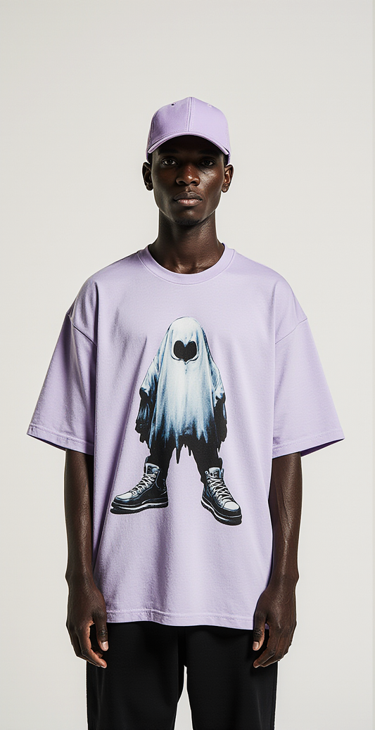 Urban Spirits T-Shirt | Oversized Purple Streetwear Ghost Graphic Tee | Unisex Halloween & Casual Fashion Top