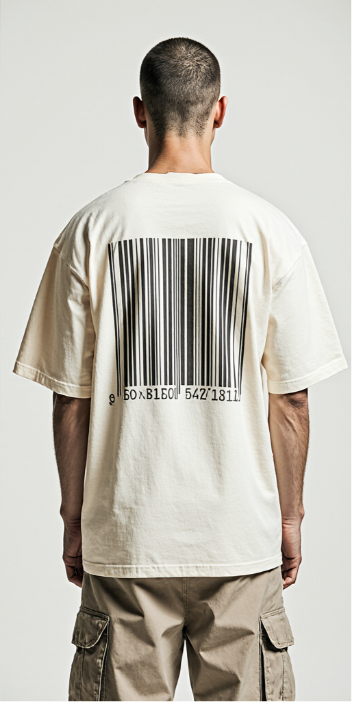 Oversized Cream Streetwear T-Shirt – Chrome Dripping Smiley & Barcode Graphic | Unisex Urban Fashion