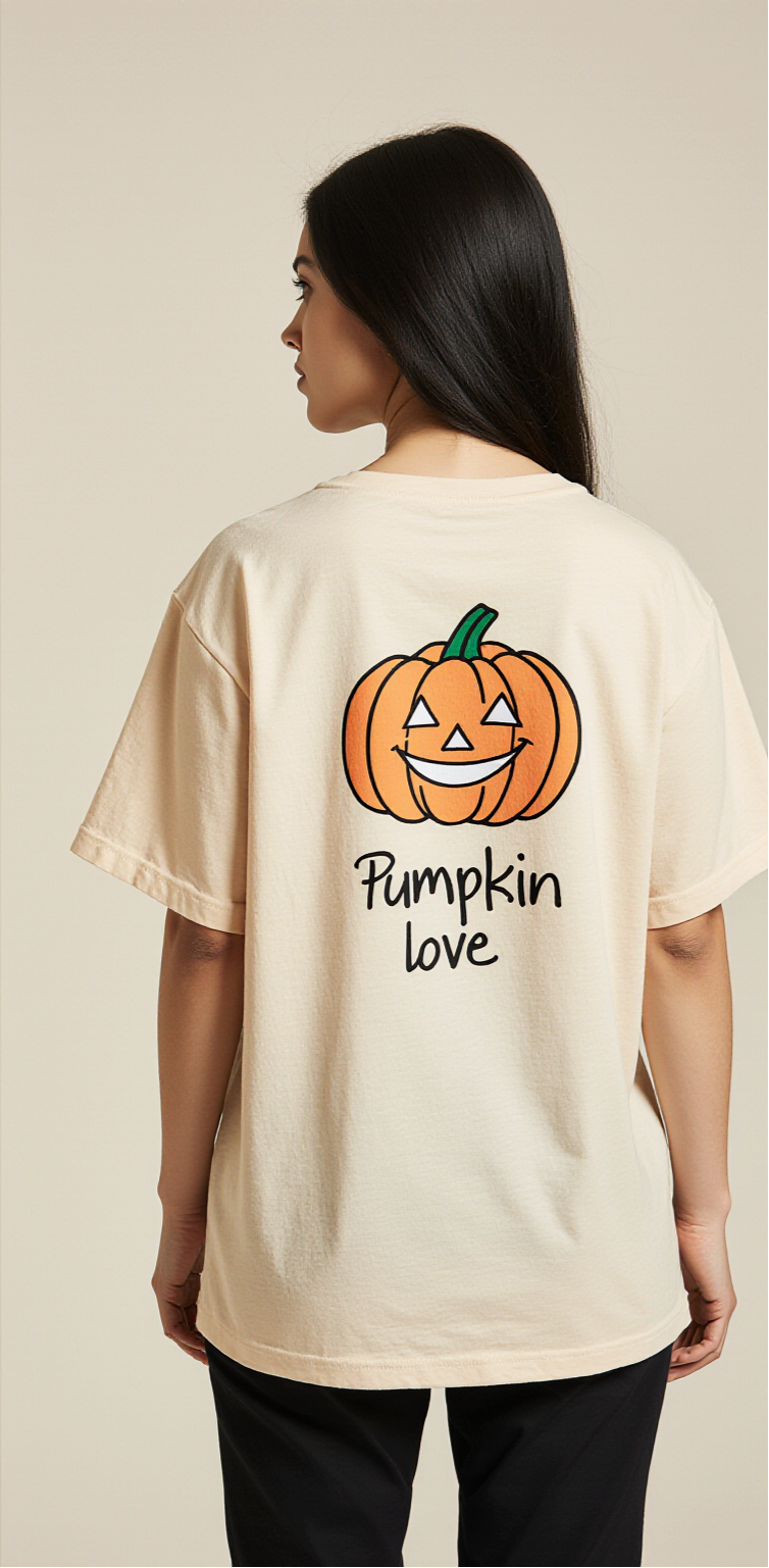 Pumpkin Love T-Shirt | Oversized Halloween Graphic Tee | Cute Pumpkin Print Unisex Shirt for Men & Women
